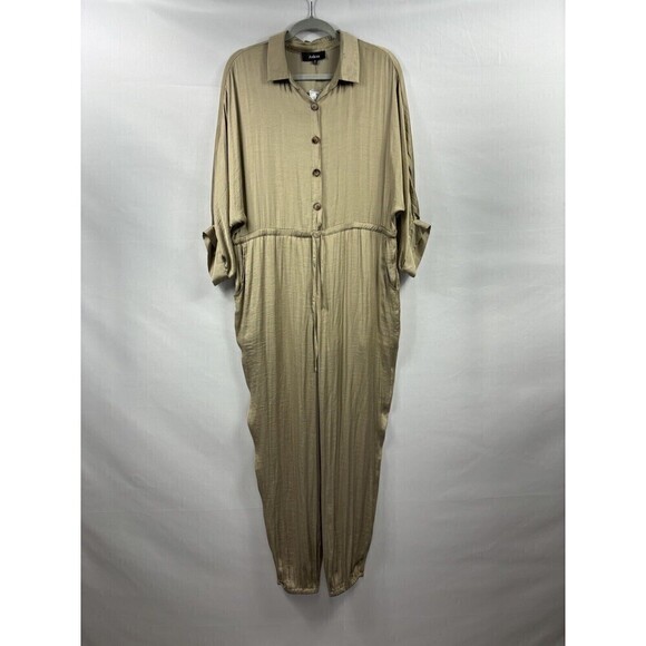 NWT Aakaa Vintage Gold Jumpsuit Khaki Shimmer Size Medium Satin Drawstring Waist - Picture 1 of 12